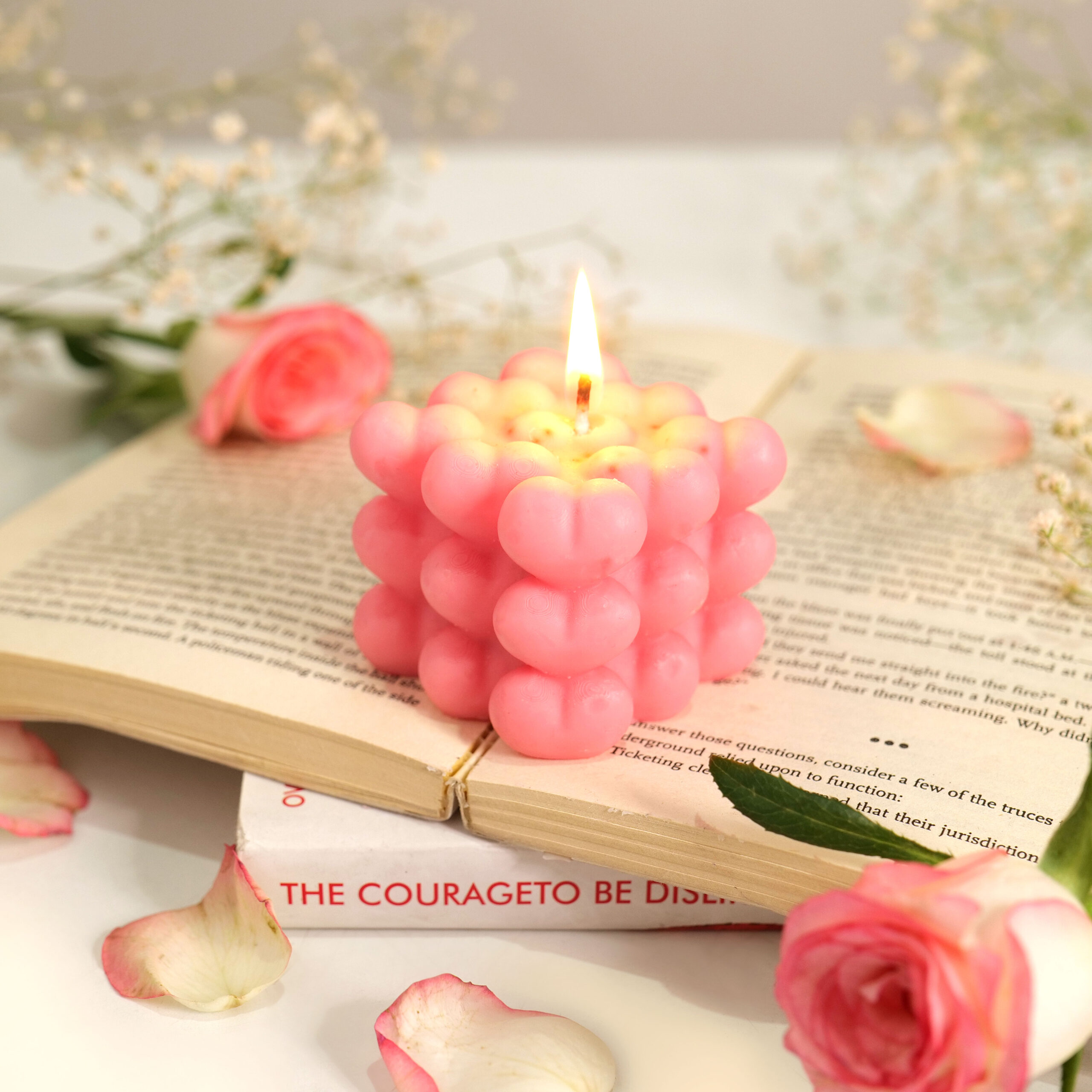 Pink Bubble Heart Candle